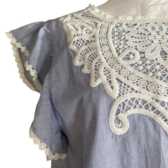 NWT Loft Blue White Stripe Crochet Lace Pinafore Old Money Dress Size Large - Picture 7 of 16